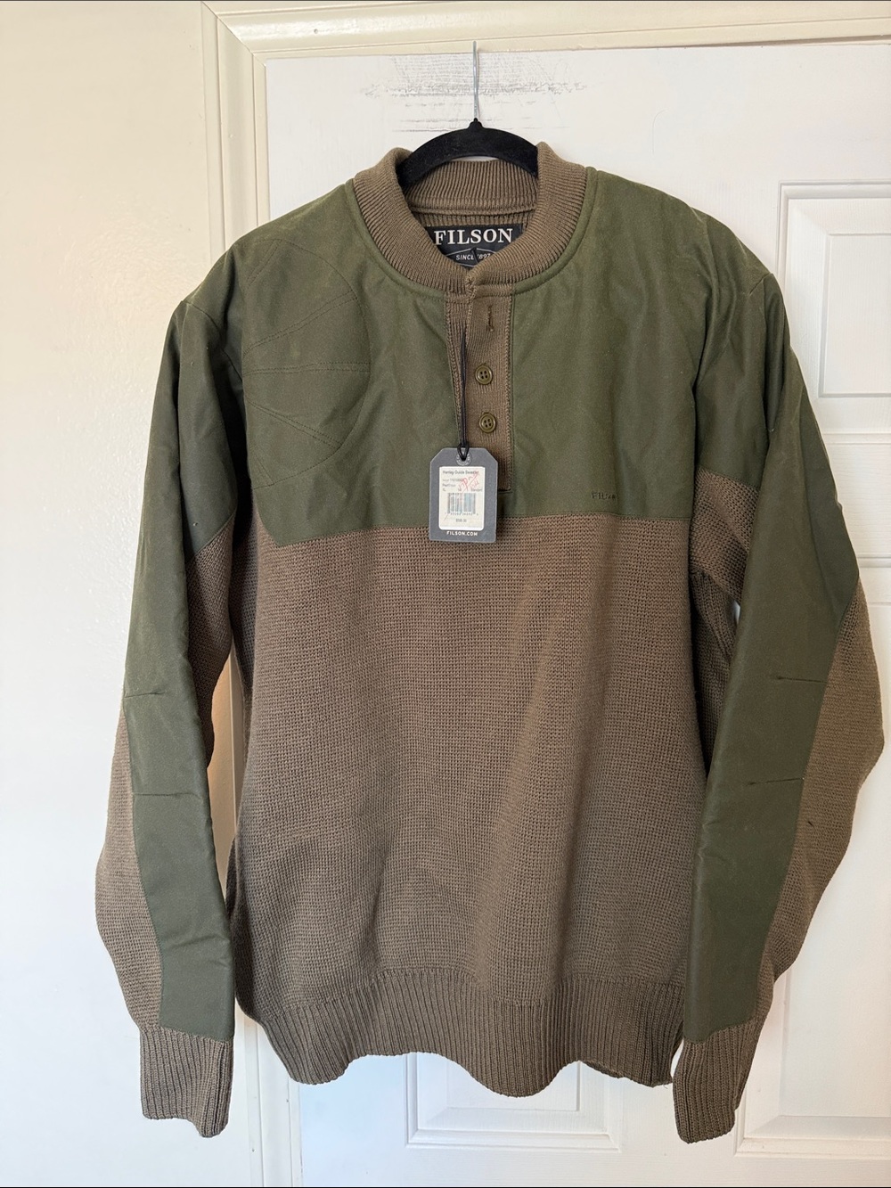 Filson Olive & Brown Crewneck Henley Sweater
